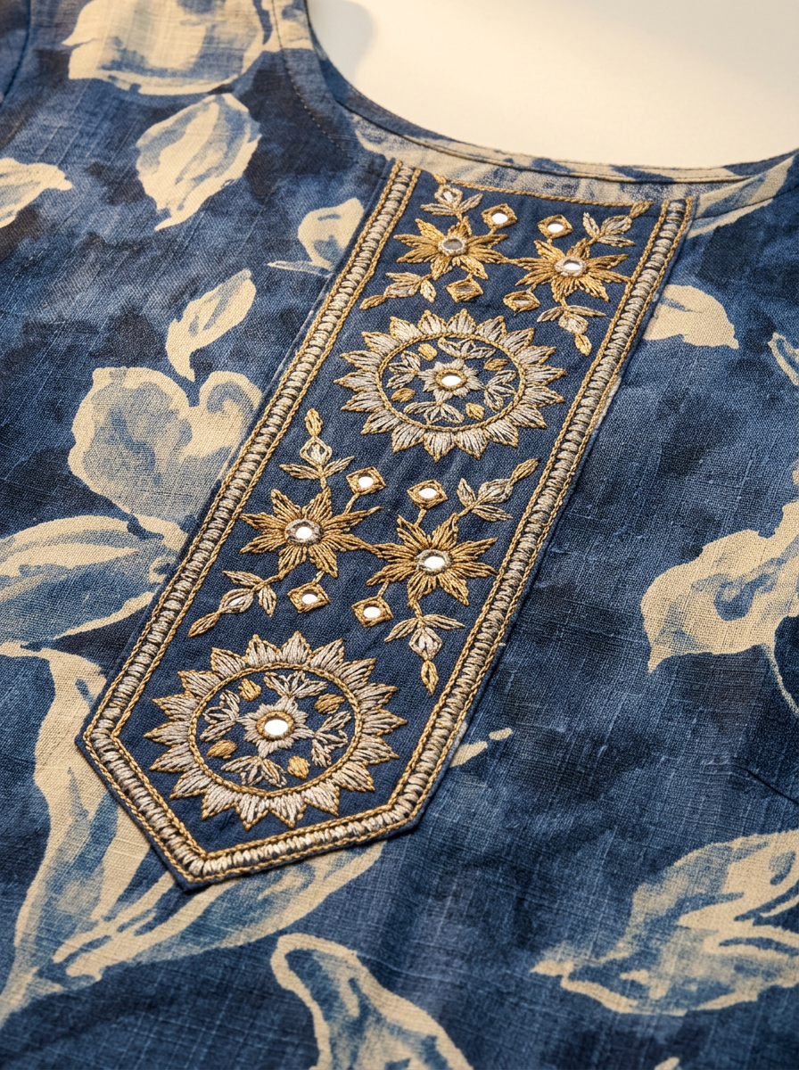 INDIGO FLORAL PRINTED KURTA