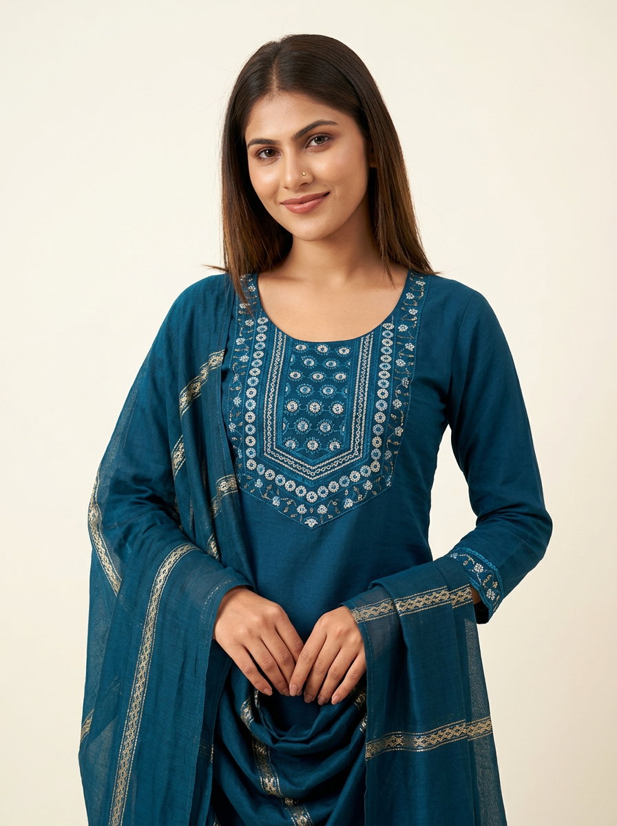 Teal Blue Kurta Set with Dupatta