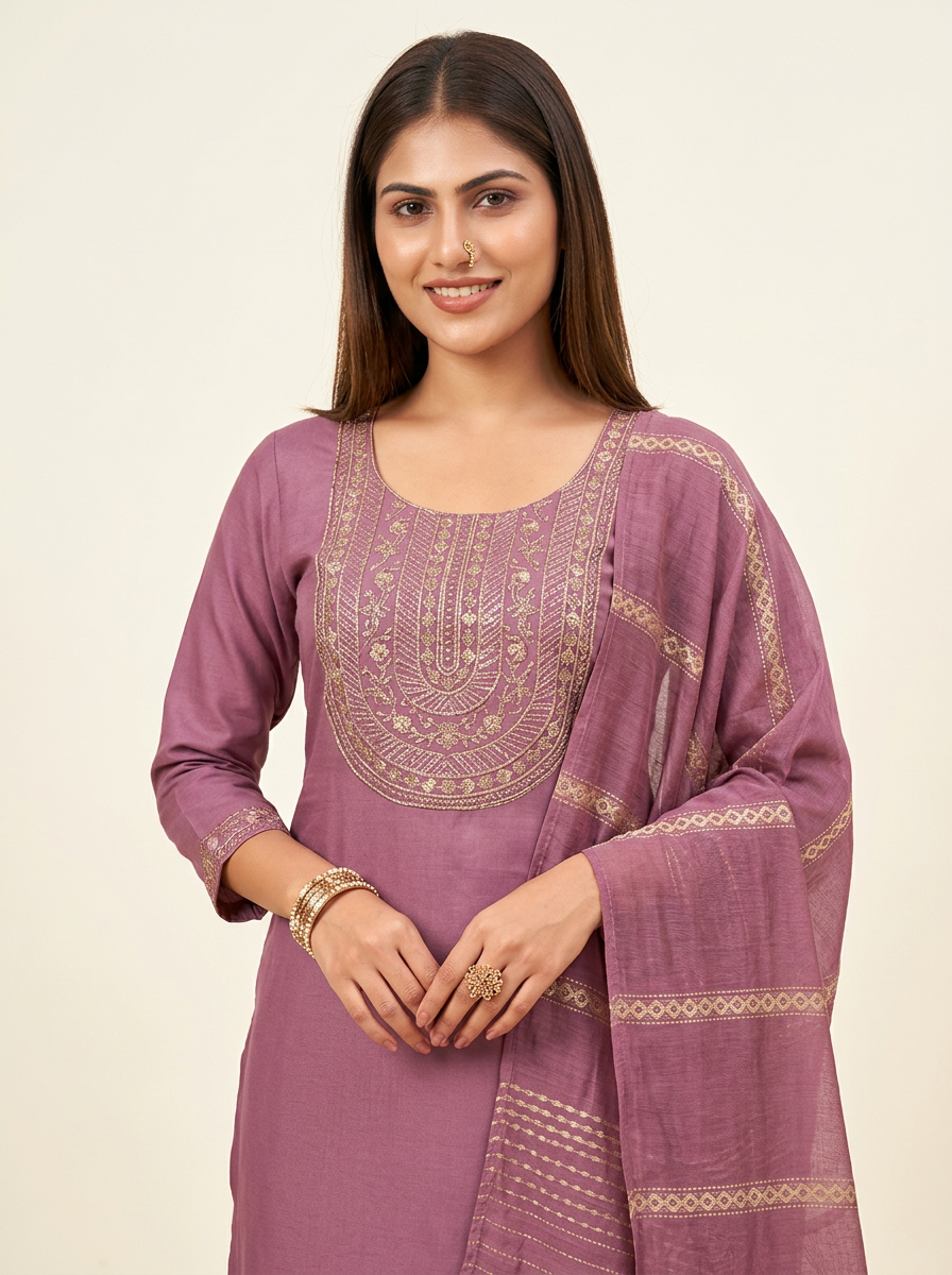 Dusty Mauve Kurta Set with Dupatta
