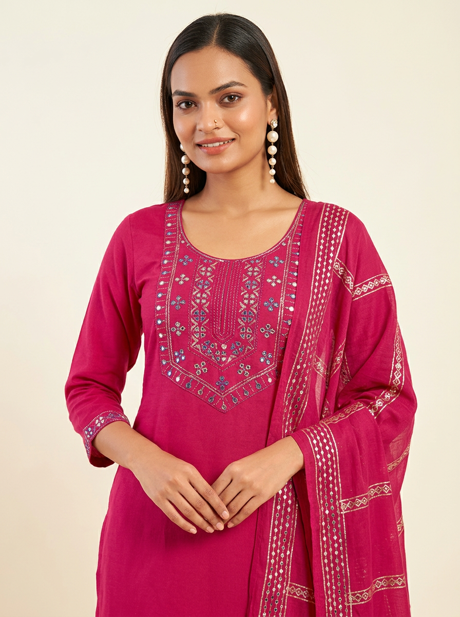 Rani Pink Kurta Set with Dupatta