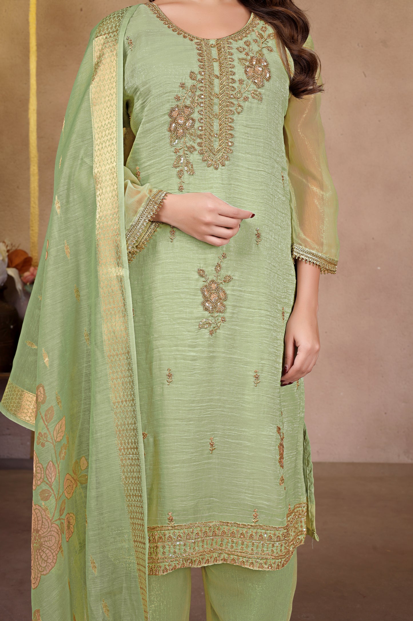 Zehra Mint Organza Luxe Suit Set