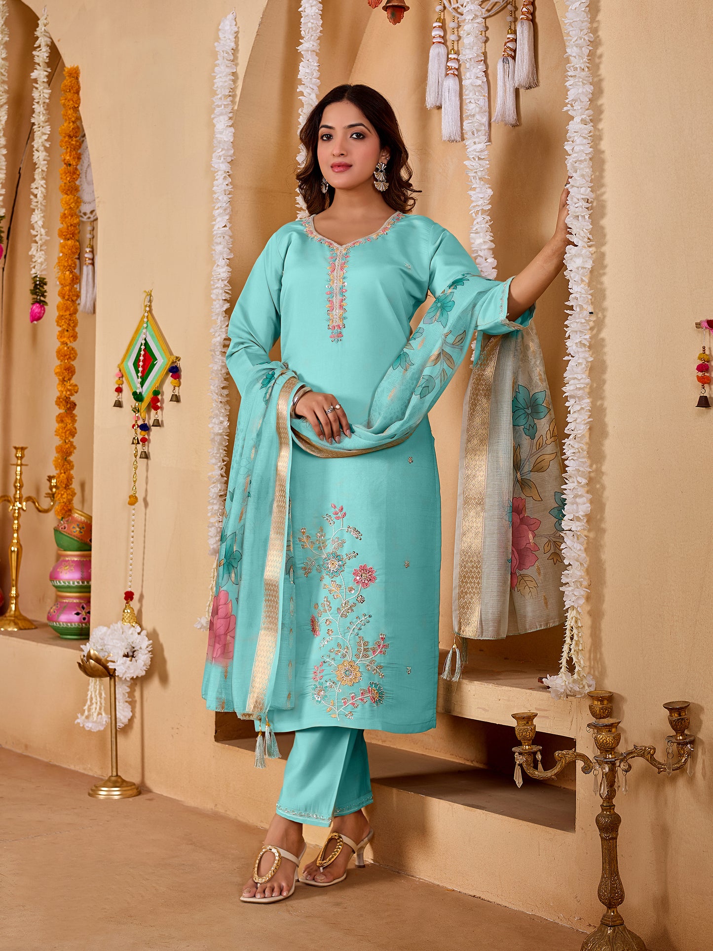 Varnika – Floral Embroidery Set with beads work