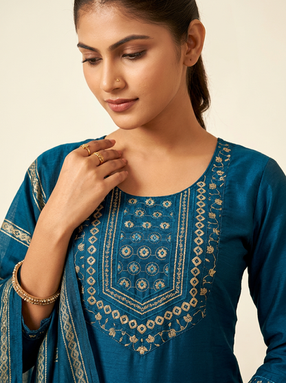 Teal Blue Kurta Set with Dupatta