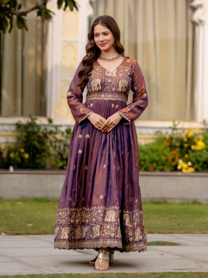 Dual Tone Embroidered Fendy Satin Gown