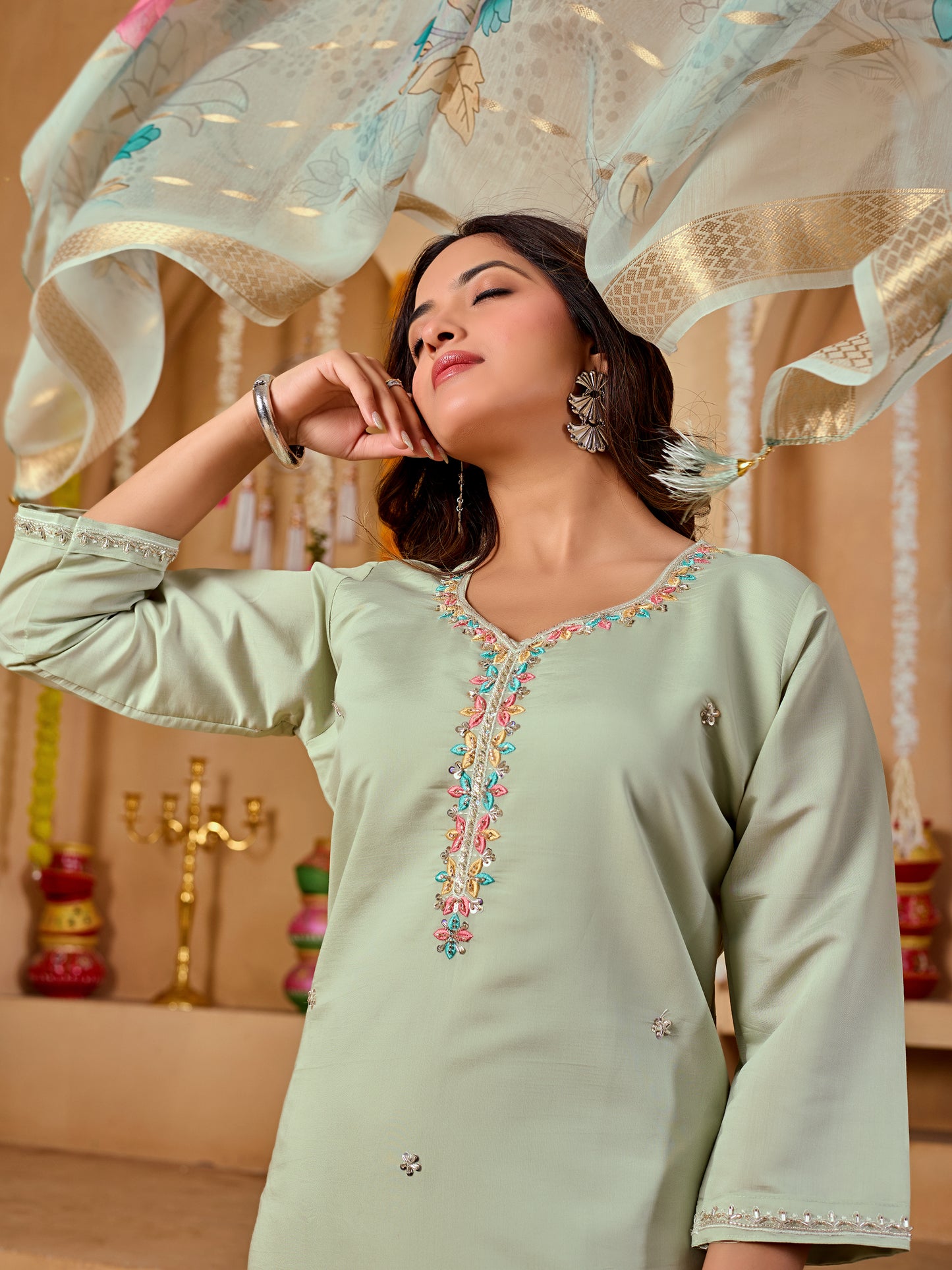 Varnika – Floral Embroidery Set with beads work