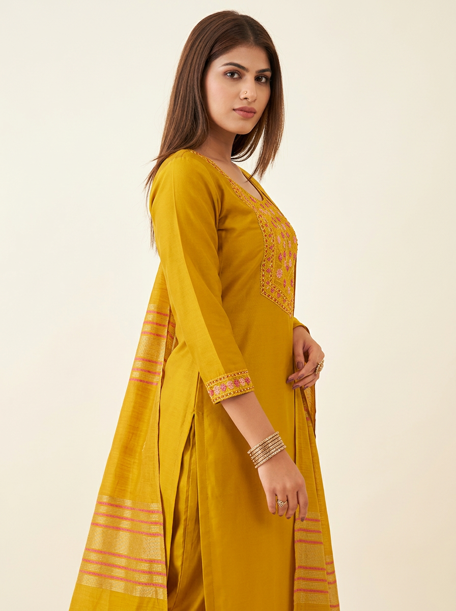 Mustard Yellow Kurta Set with Dupatta
