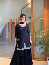 ZIVAARA Party Wear Georgette Top, Palazzo & Dupatta Set