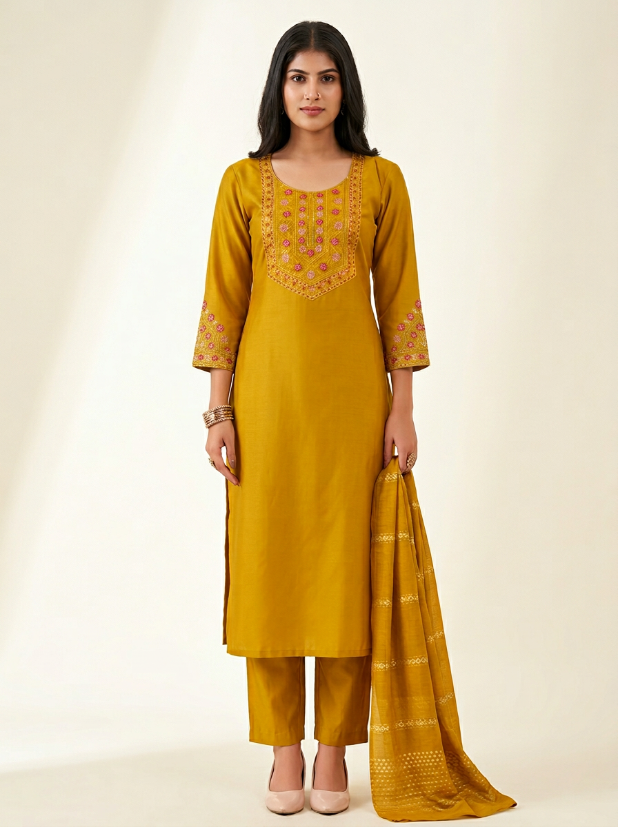 Mustard Yellow Kurta Set with Dupatta