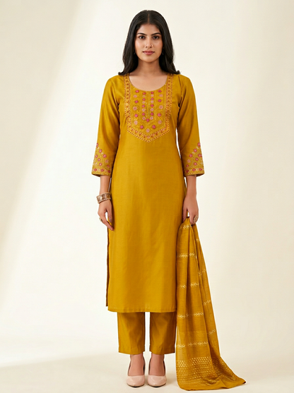 Mustard Yellow Kurta Set with Dupatta