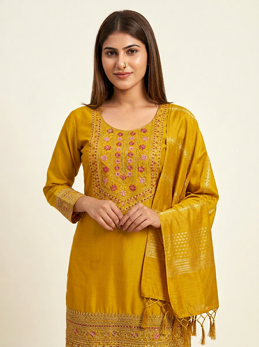Mustard Yellow Kurta Set with Dupatta
