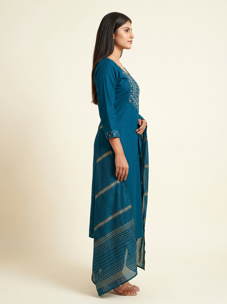Teal Blue Kurta Set with Dupatta