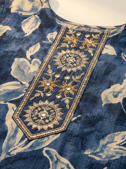 INDIGO FLORAL PRINTED KURTA