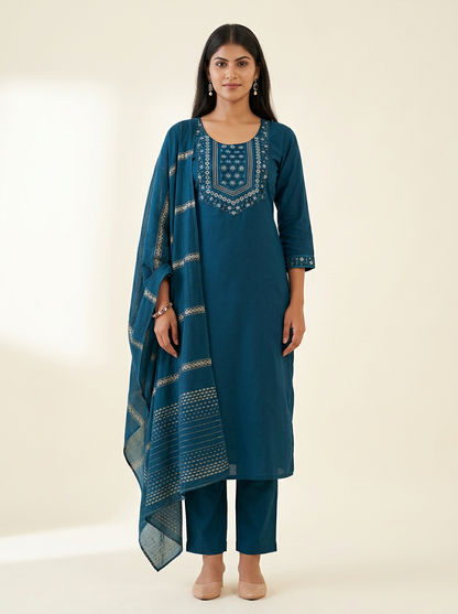 Teal Blue Kurta Set with Dupatta
