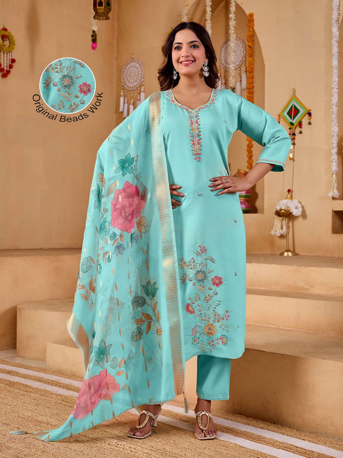 Varnika – Floral Embroidery Set with beads work