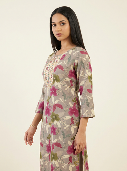TAUPE FLORAL PRINTED KURTA