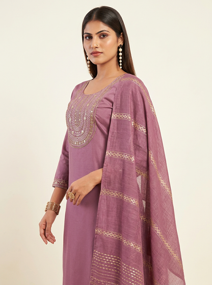 Dusty Mauve Kurta Set with Dupatta