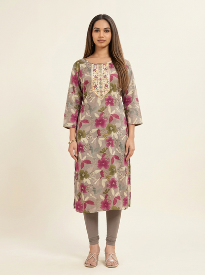 TAUPE FLORAL PRINTED KURTA