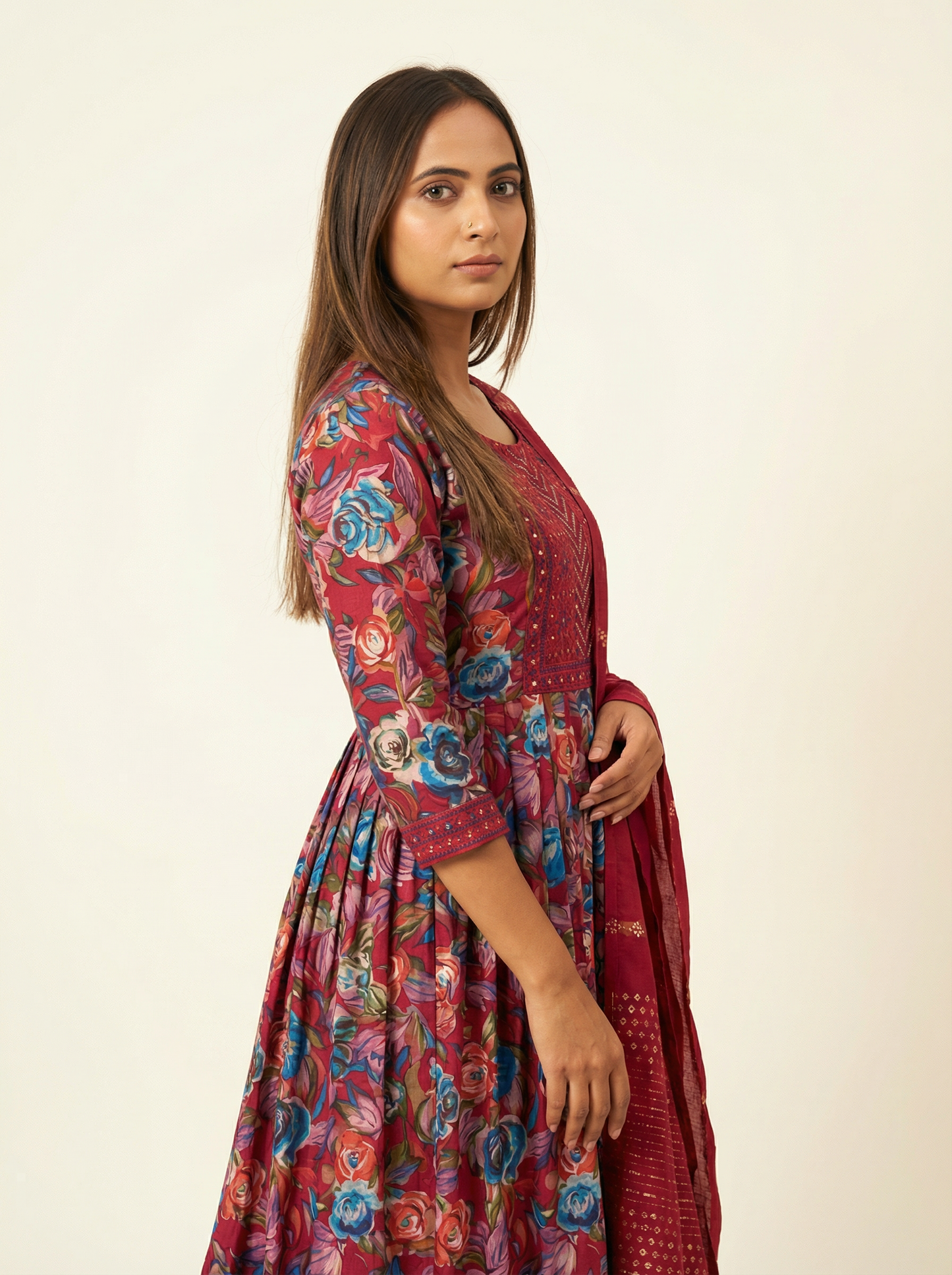 GULRAANG Women Floral Printed Anarkali Kurta Set with Trousers & Dupatta