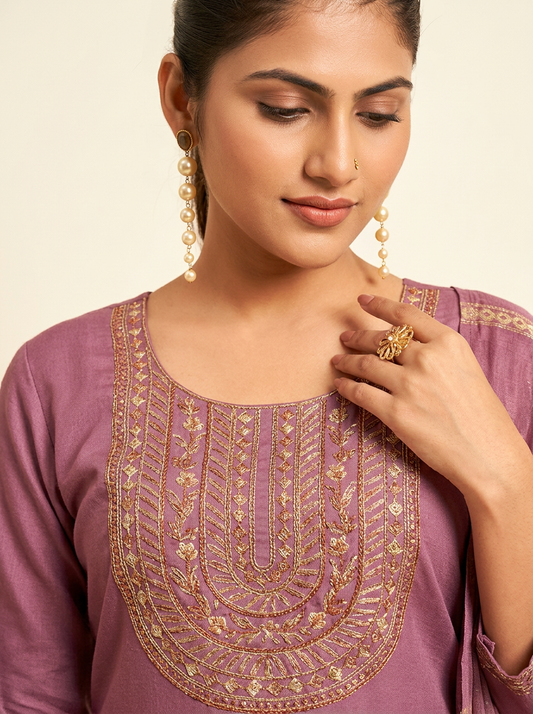 Dusty Mauve Kurta Set with Dupatta