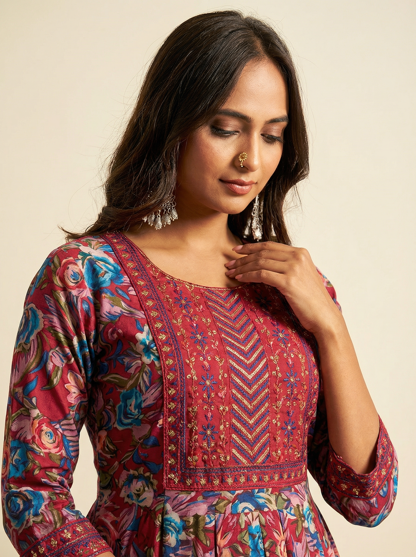 GULRAANG Women Floral Printed Anarkali Kurta Set with Trousers & Dupatta