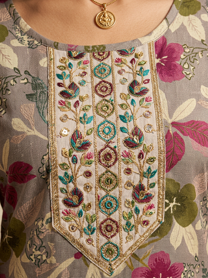 TAUPE FLORAL PRINTED KURTA