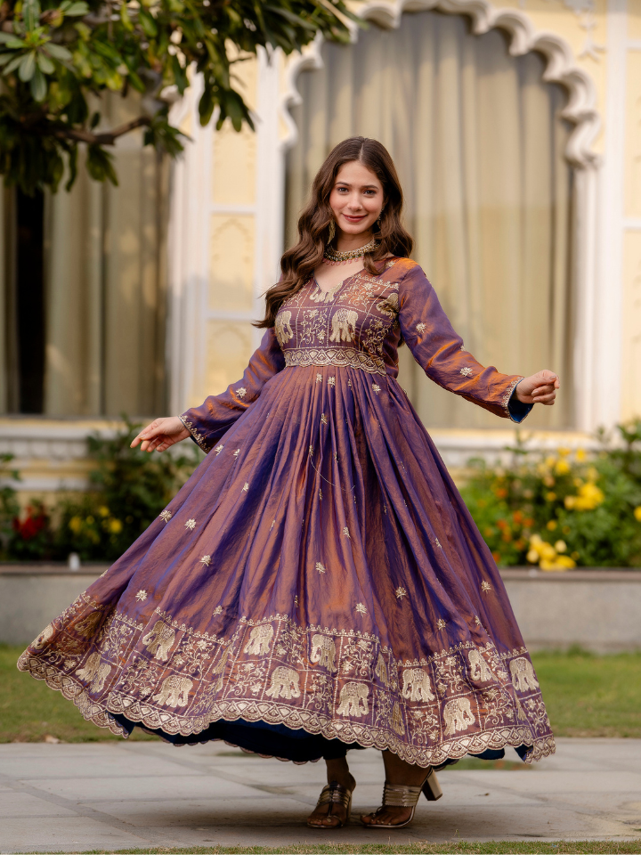 Dual Tone Embroidered Fendy Satin Gown