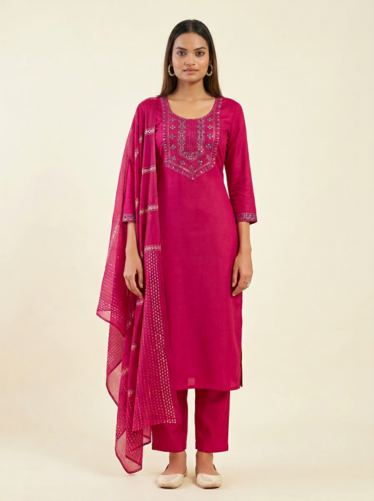 Rani Pink Kurta Set with Dupatta