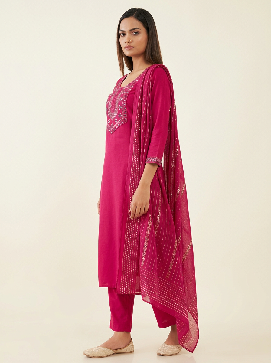 Rani Pink Kurta Set with Dupatta