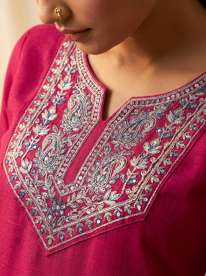 Rani Pink Kurta Set with Dupatta