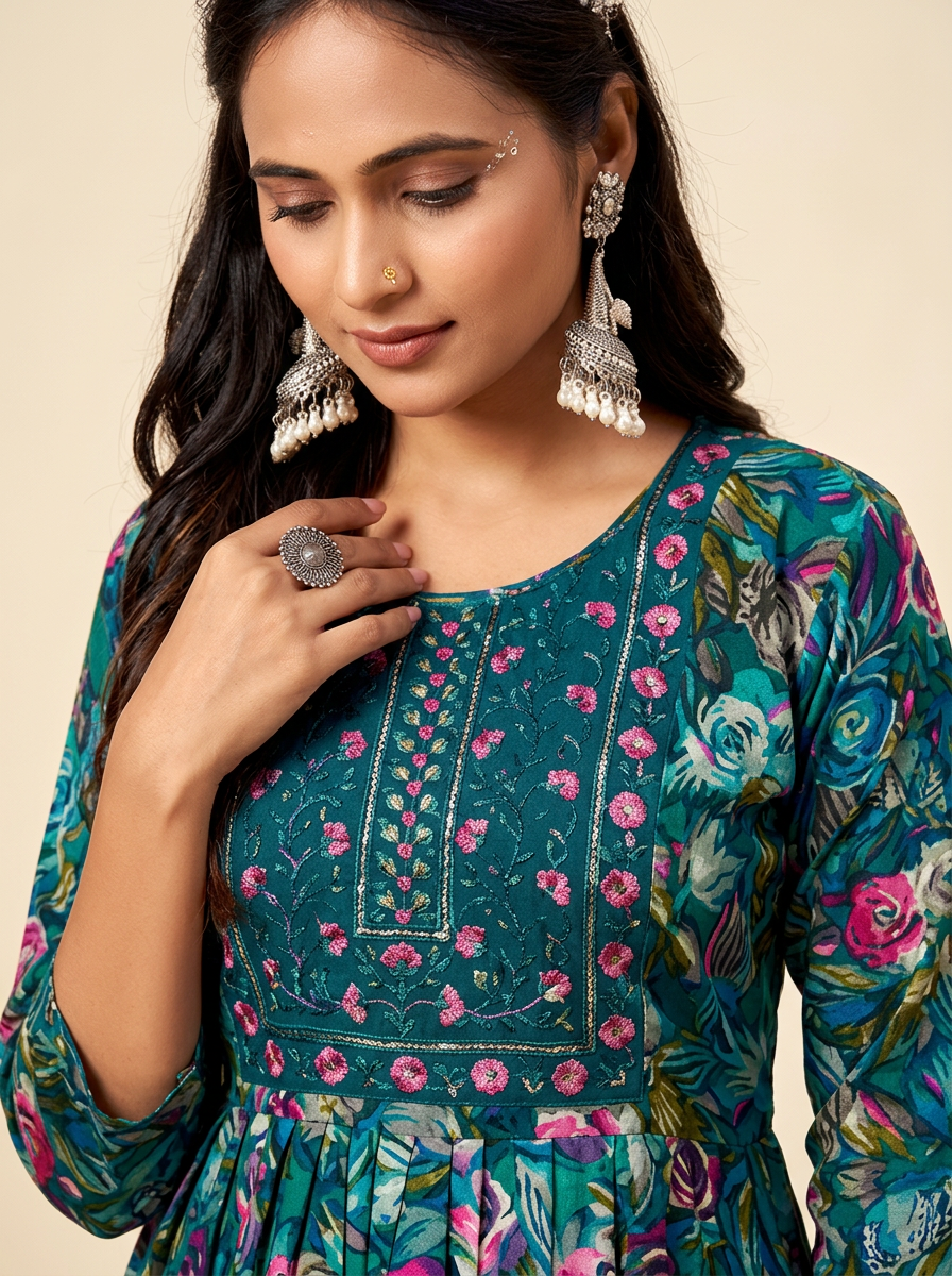 SAVIKA Women Floral Printed Anarkali Kurta Set with Trousers & Dupatta