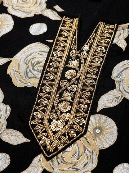 BLACK FLORAL PRINTED KURTA