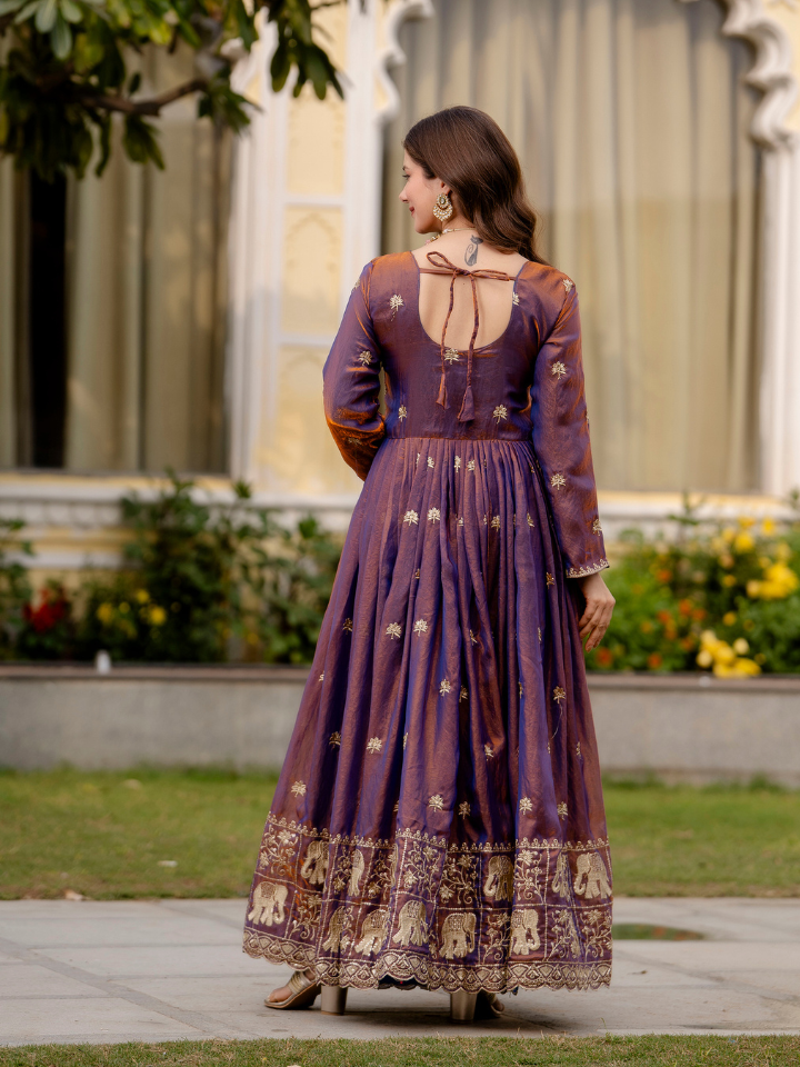 Dual Tone Embroidered Fendy Satin Gown