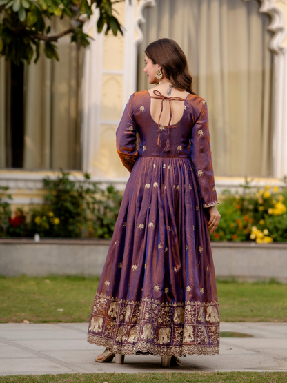 Dual Tone Embroidered Fendy Satin Gown