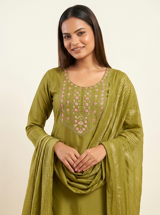 Olive Green Kurta Set with Dupatta