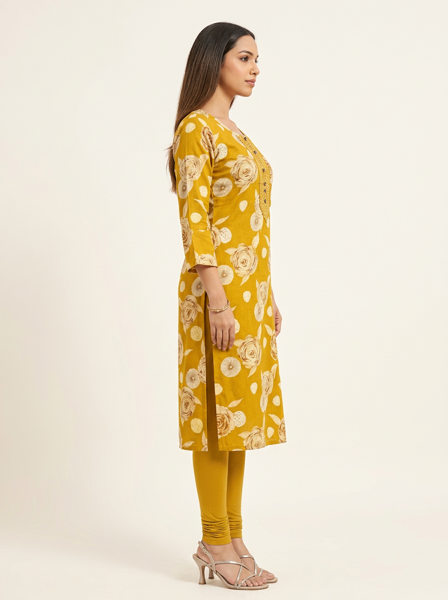 MUSTARD FLORAL PRINTED KURTA