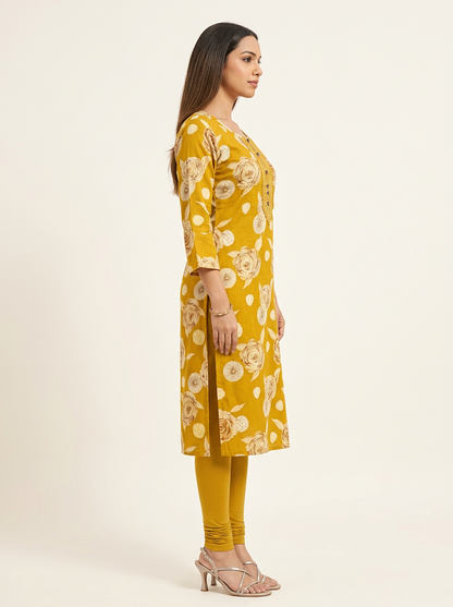 MUSTARD FLORAL PRINTED KURTA