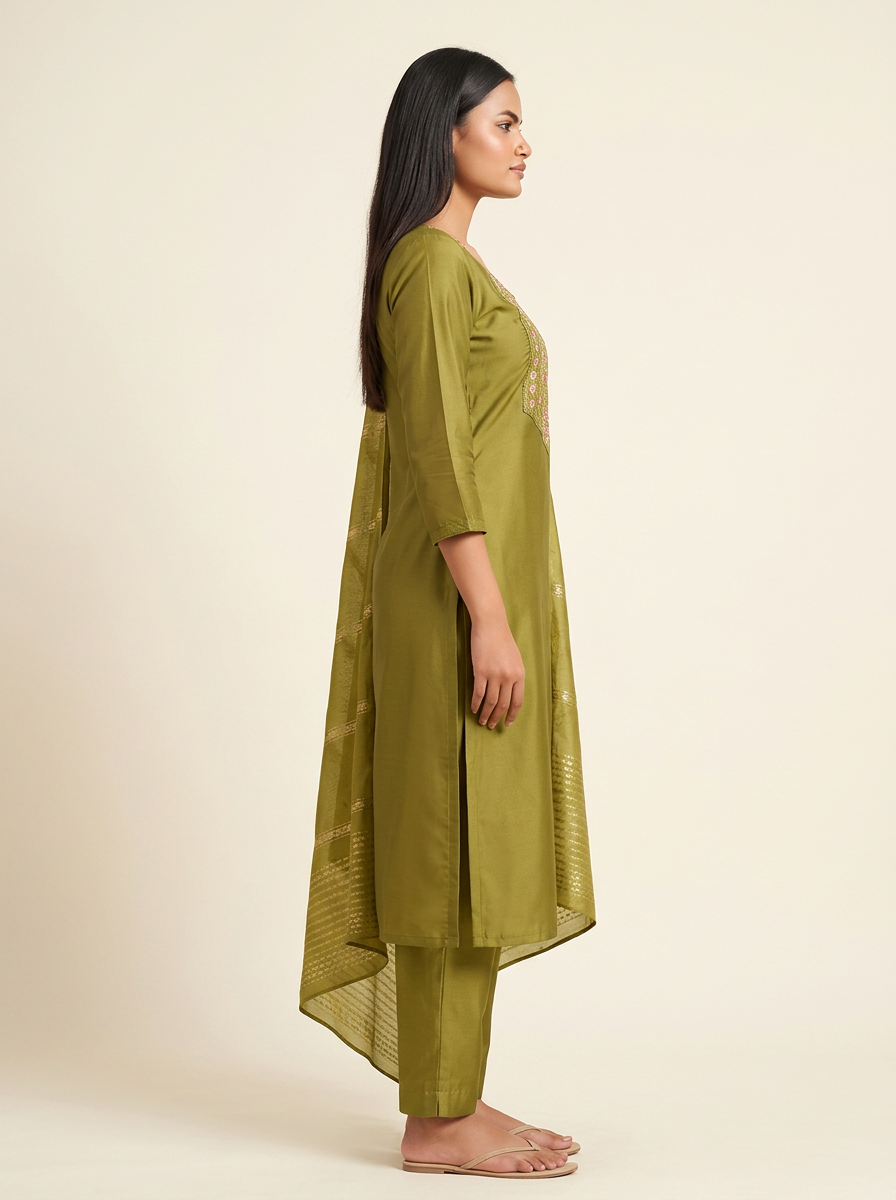 Olive Green Kurta Set with Dupatta