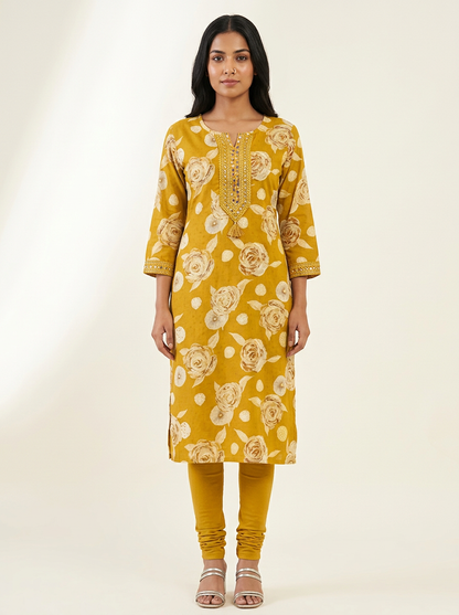 MUSTARD FLORAL PRINTED KURTA
