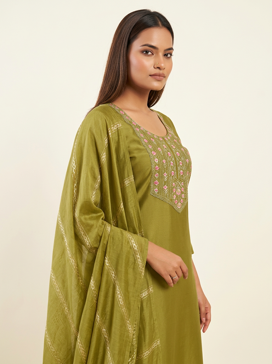 Olive Green Kurta Set with Dupatta