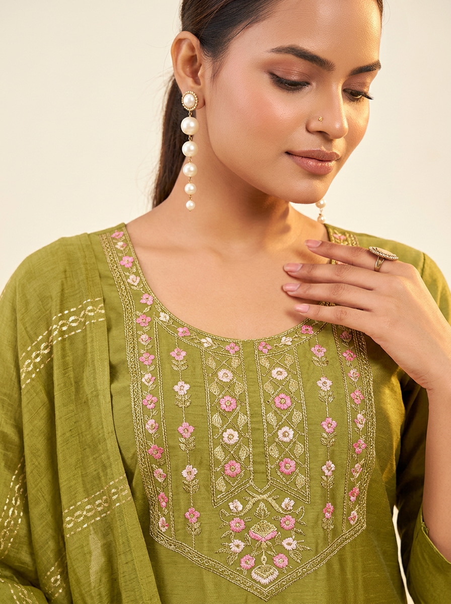 Olive Green Kurta Set with Dupatta
