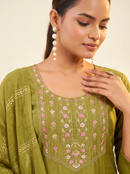 Olive Green Kurta Set with Dupatta