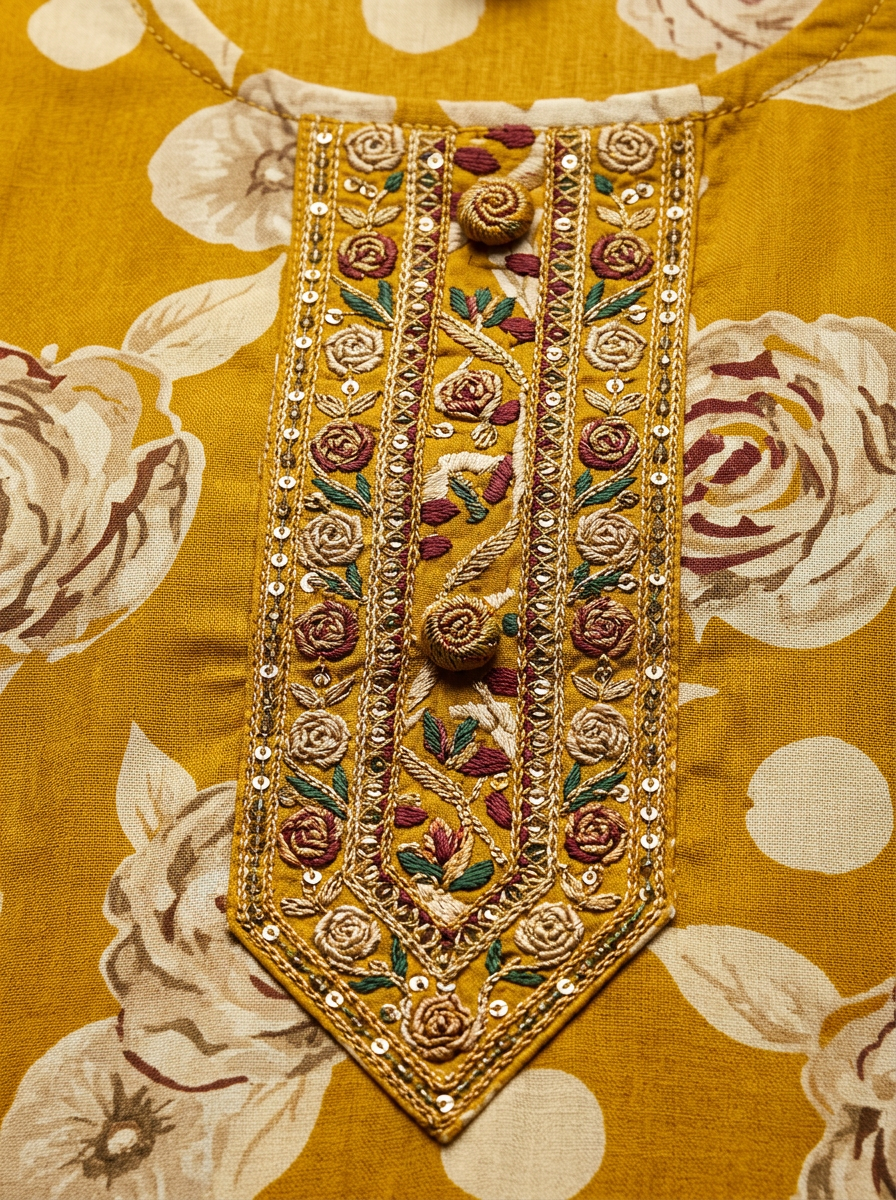 MUSTARD FLORAL PRINTED KURTA