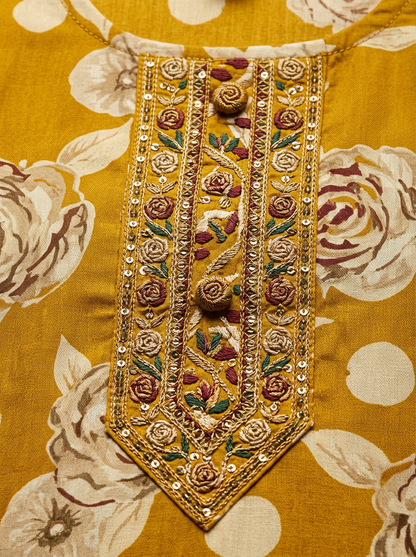 MUSTARD FLORAL PRINTED KURTA