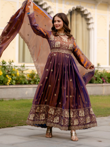 Dual Tone Embroidered Fendy Satin Gown