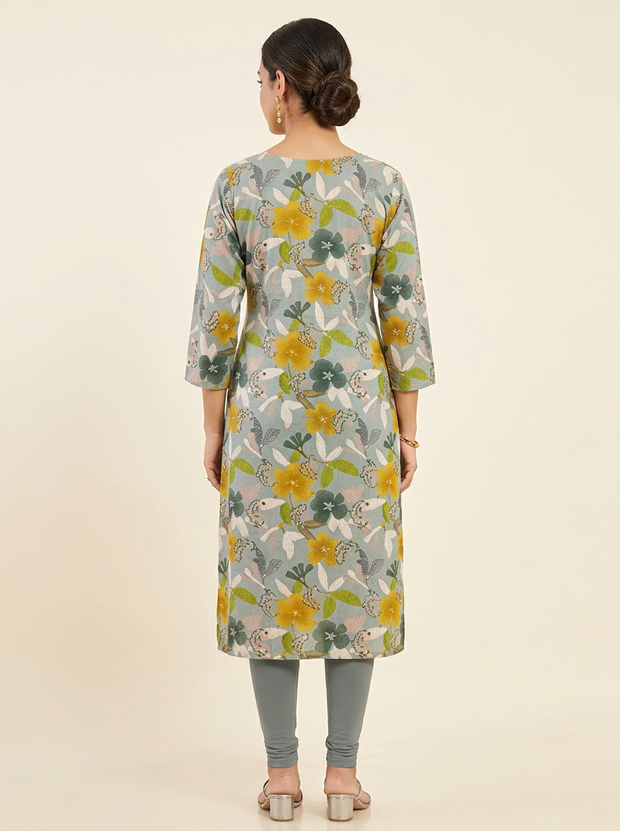 SAGE GREEN FLORAL PRINTED KURTA