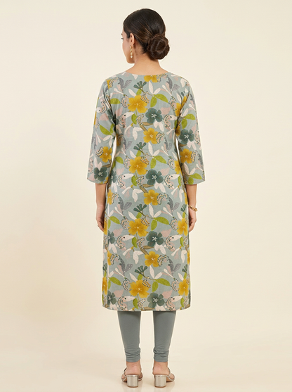 SAGE GREEN FLORAL PRINTED KURTA