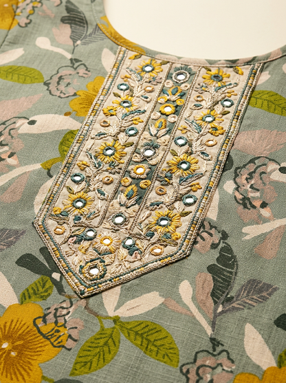 SAGE GREEN FLORAL PRINTED KURTA
