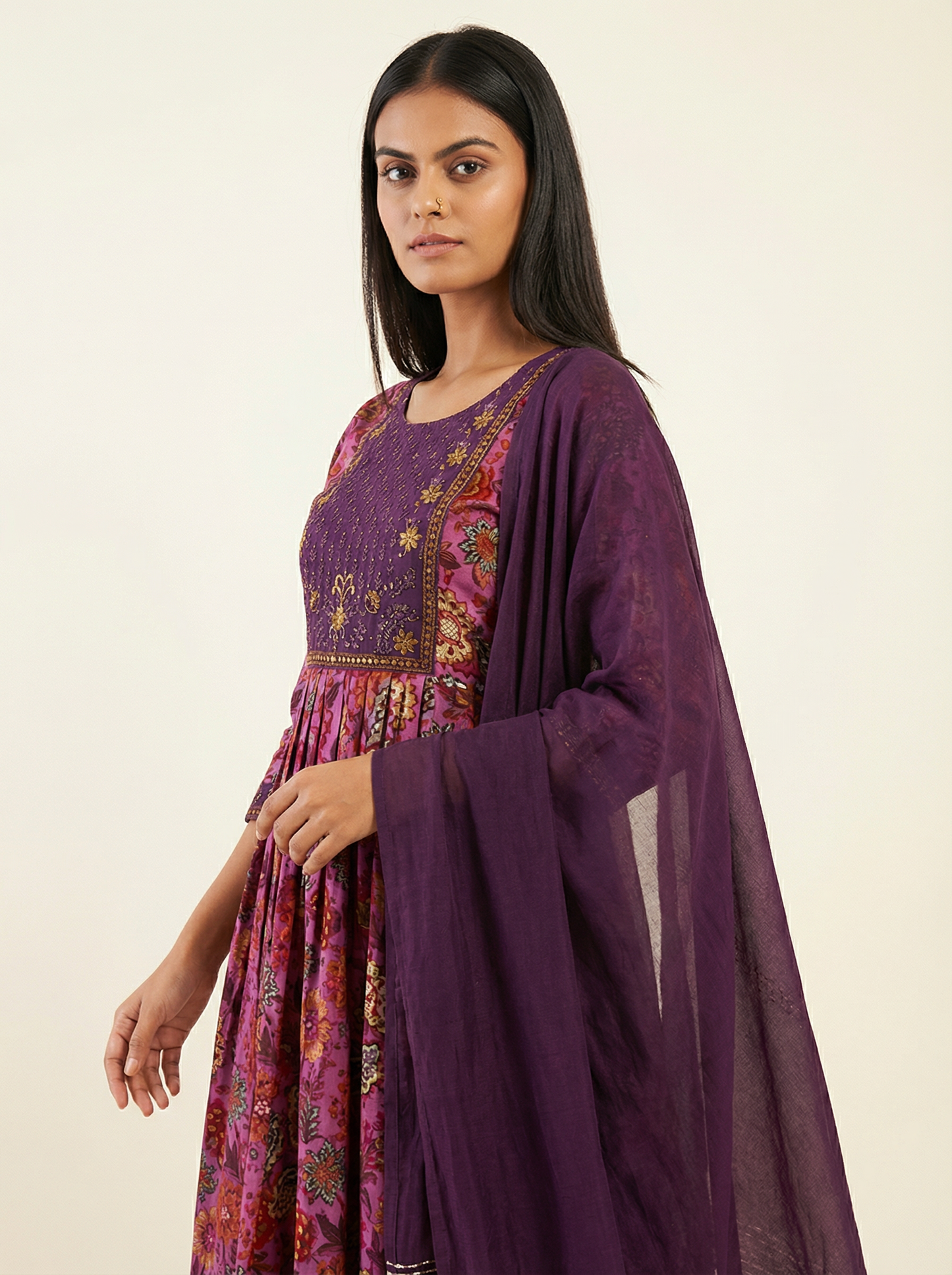 ANVIKA Women Floral Printed Anarkali Kurta Set with Trousers & Dupatta