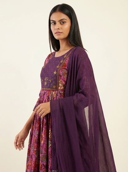 ANVIKA Women Floral Printed Anarkali Kurta Set with Trousers & Dupatta