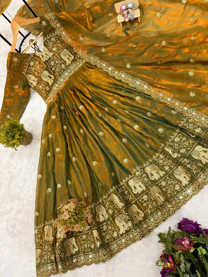 Dual Tone Embroidered Fendy Satin Gown